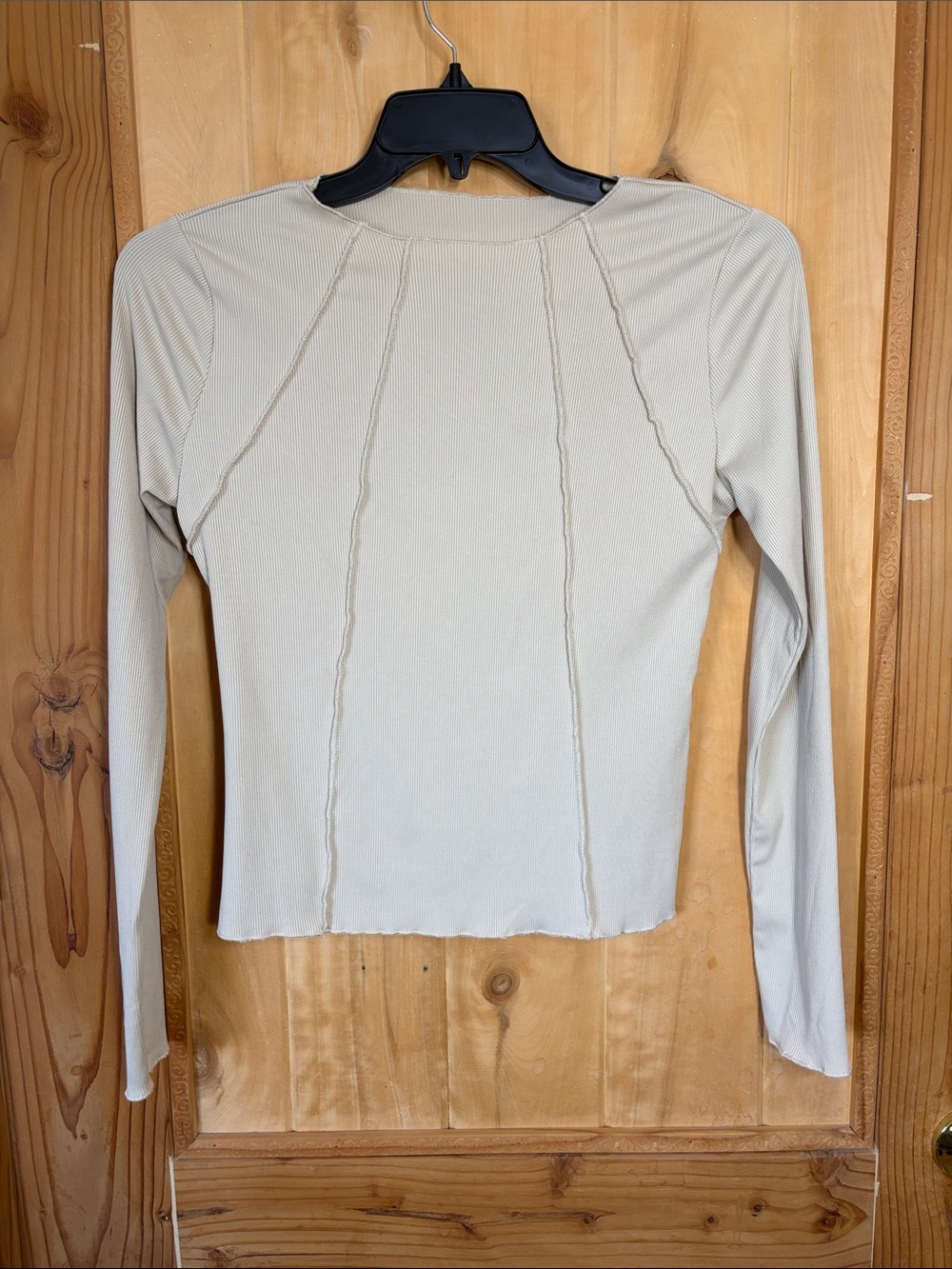 🔥5 for $25🔥 SHEIN Tan Long Sleeve Ribbed Seam Detail Top